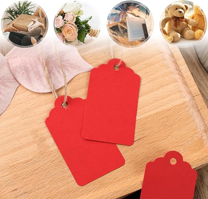 SallyFashion 120PCS Gift Tags with String - Red Paper Tags for Gifts, DIY Wedding, Birthday