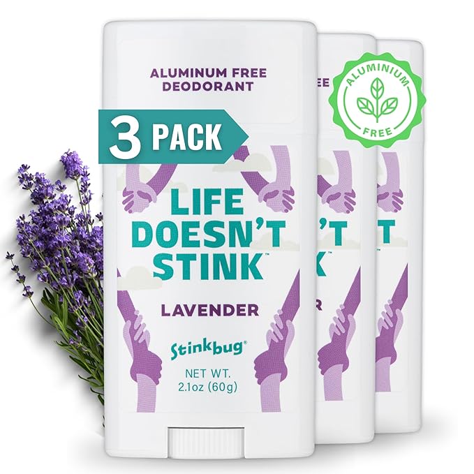 Stinkbug Naturals Organic Aluminum Free Deodorant Stick with Lavender, Coconut Oil and Essential Oils, Paraben Free, Sensitive Skin Deodorant, 2.1 Ounces Pack of 3