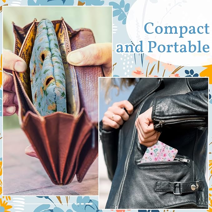 Kigeli 2 Pieces Purse Tissue Holder Travel Tissue Pouch for Purse Fabric Zipper Enclosed Pouches Reusable Flower Pattern Paper Holder for Coins, 5.25 x 3 Inches(Floral Flower Print)