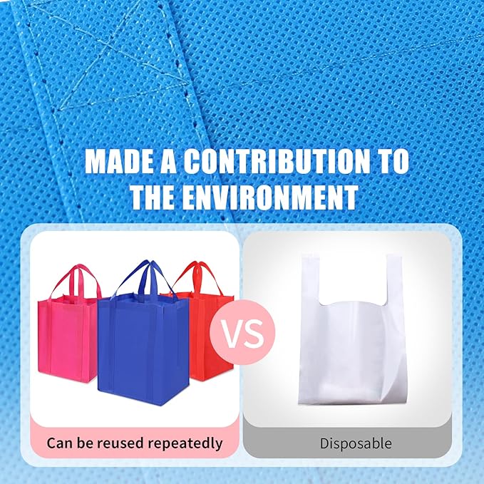 12 Pack Heavy Duty Reusable Grocery Bags - Large Shopping Totes Reinforced Handles, Holds 40 lbs, Foldable and Washable (Royal Blue)