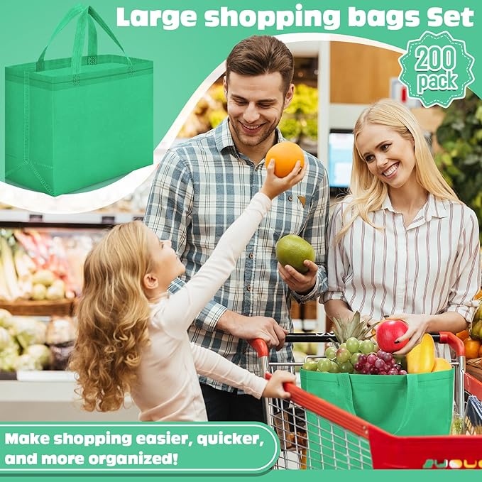 Windyun Reusable Grocery Bags Large Non Woven Shopping Bags with Handles Foldable Portable Tote Bulk, 12.6 x 11.8 x 6.3 Inch