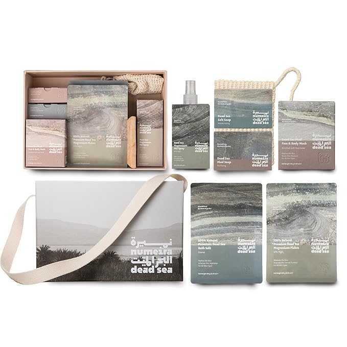 Dead Sea Gift Box - 7 Piece Wellness Collection with Bath Salts, Magnesium Bath Flakes, Magnesium Oil, Mud Mask, Salt Soap, & Mud Soap - Elegant Gift for Women, Men, & Special Occasions