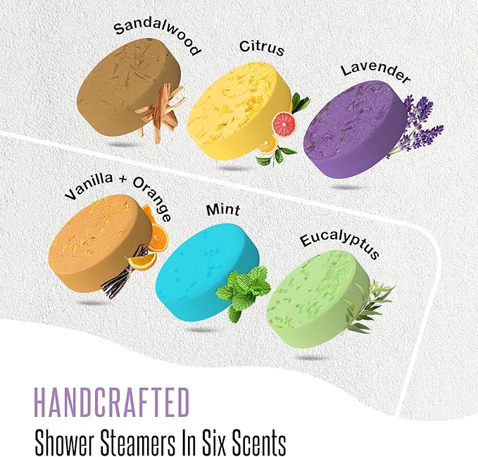 Shower Steamers Aromatherapy GOSSBY 6 Pack - Gifts for Women, Birthday Gifts for Her, Home Spa, Shower Bombs, Self Care, Relaxation, Lavender Essential Oil, Teen Girl Gifts - Serene Essence Style