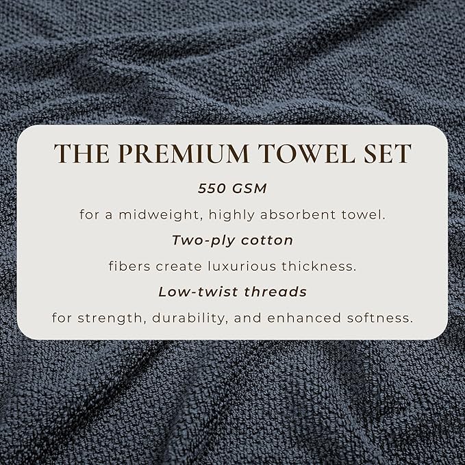 Great Bay Home Navy Bath Towels - 100% Cotton 4 Pack 54x27 Bath Towel Set - Absorbent, Quick-Drying, Durable Towels for Bathroom Decor - Low-Twist, Two-Ply Fibers (Stone Blue)