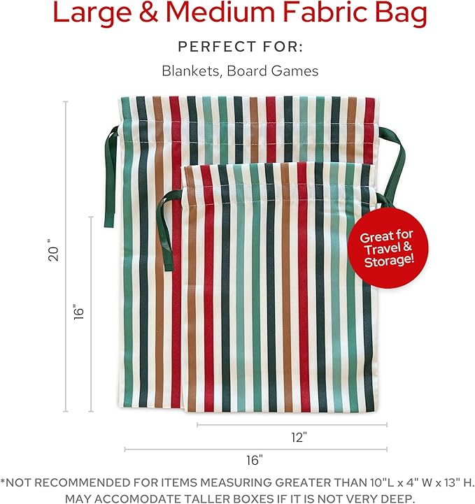 Gather & Knot Drawstring Christmas Gift Bags | 20" Large 16" Medium | Premium Canvas | Reusable Fabric Wrap for Holidays | Mix & Match | Green Stripes