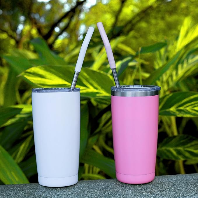 30 oz Stainless Metal Straws for 30 oz Stanley Tumbler, 6Pcs Reusable Straight Long Steel Straws with 12 Silicone Tips and 2 Straw Cleaning Brushes (6Color3, 30oz)