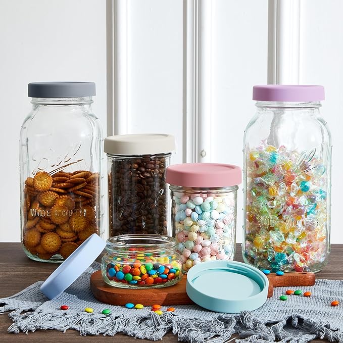 12 Pcs Mason Jars 6 Wide and 6 Regular Mouth Lids Mason Jar Lids Thickened Leak Proof Lid for 86 mm and 70 mm Wide and Regular Mouth, Reusable Canning Jar Caps(Morandi)