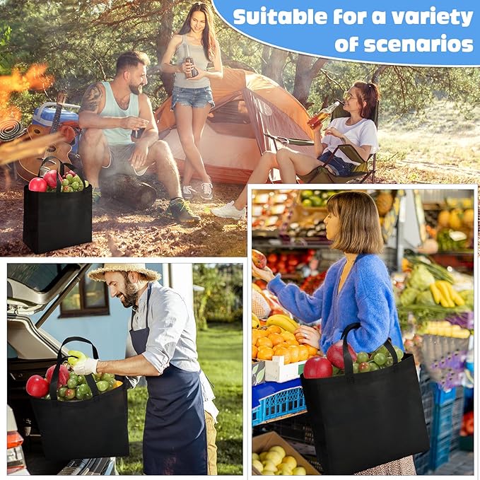 Windyun Reusable Grocery Bags Large Non Woven Shopping Bags with Handles Foldable Portable Tote Bulk, 12.6 x 11.8 x 6.3 Inch