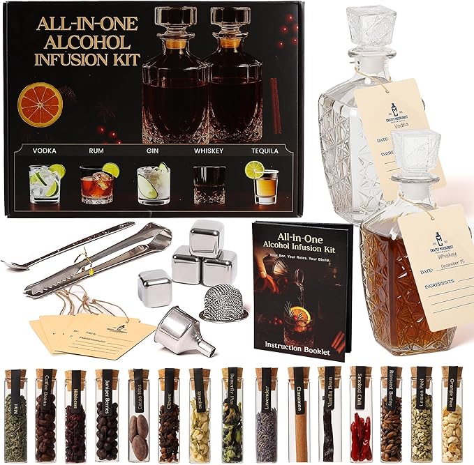 Alcohol Infusion Kit for Whiskey, Tequila, Rum, Gin & Vodka - Including Instructions Manual - Whiskey Gifts for Men - Home Bar Alcohol Gift Sets for Men