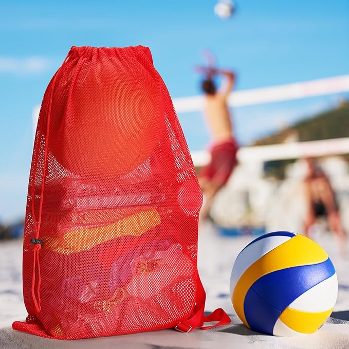 2 Packs Swim Bag Mesh Drawstring Backpack Oversized 18" x 26", Large Mesh Drawstring Backpack for Beach, Swimming, Gym, and Workout Gear (Red)
