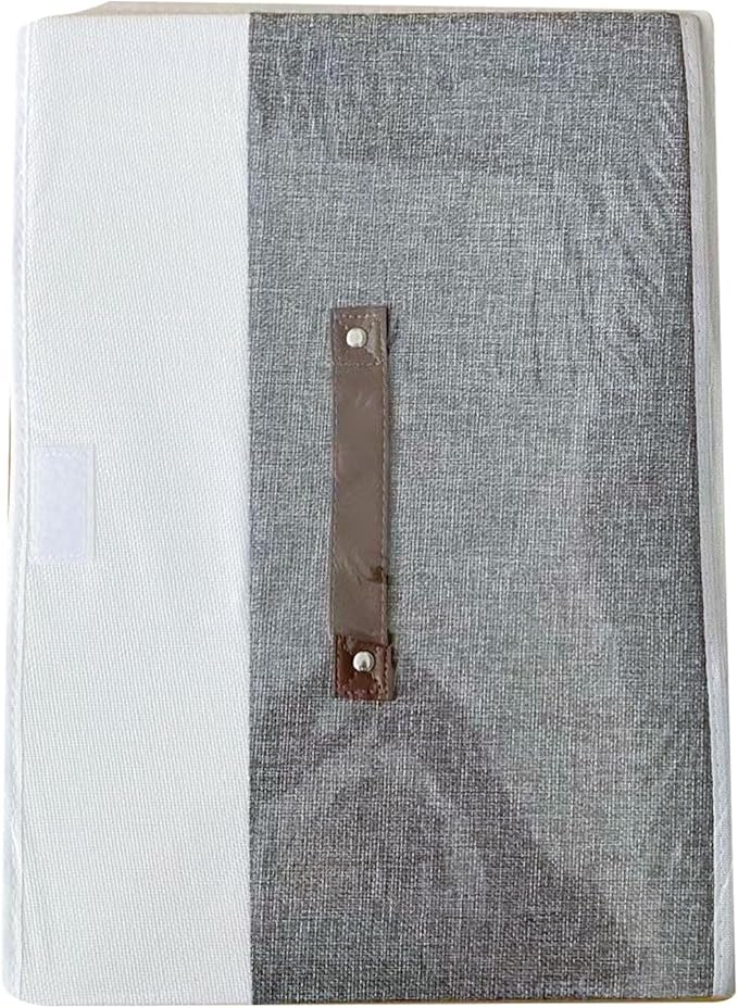 OUTBROS Large Collapsible Storage Box with Lid, Linen Fabric Wardrobe Organiser, Containers For Towels, Clothes, 15 x 9.8 x 9.8 inch (White/Grey, 5-Pack)