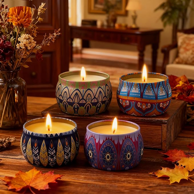 Scented Candles Gifts for Women, 4 Large 4.4 Oz Aromatherapy Candles for Home Scented, 120 Hour Long Burn Soy Wax Candles Set, Jar Candle Great for Christmas, Holiday, Celebrations, Gift, Yoga