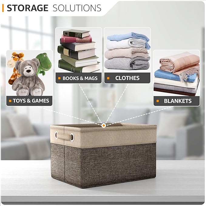 Sorbus Premium Fabric Storage Cubes 15 Inch- Big Sturdy Collapsible Storage Bins with Dual Handle- Foldable Baskets for Organizing- Decorative Cube Storage Bins for Home & Office Use- 3 Pack| Grey/Tan