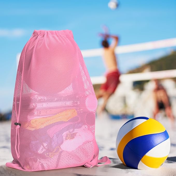 2 Packs Swim Bag Mesh Drawstring Backpack Oversized 18" x 26", Large Mesh Drawstring Backpack for Beach, Swimming, Gym, and Workout Gear (Pink)