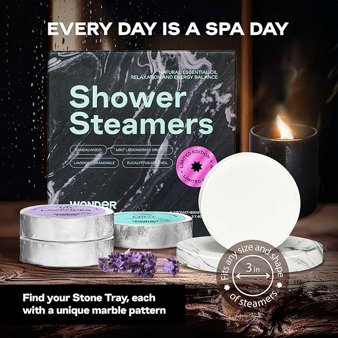 Aromatherapy Shower Steamers Gift Set – Mint, Eucalyptus, Sandalwood, Lavender – Essential Oil Vapor Shower Tablets, Individually Wrapped Melts, Spa Presents for Women & Men - New Year Gifts