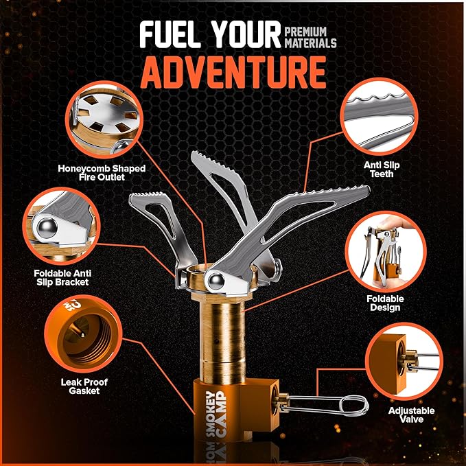 Mini 3000W Camping Stove, Ultralight Backpacking Camp Stove with a Carrying Case and an Additional Adapter, Compatable with Isobutane and Propane Tanks, Portable and Collapsible
