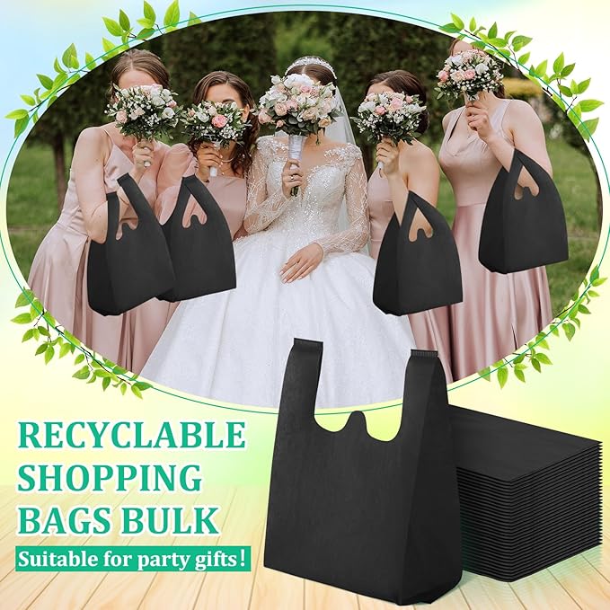 Windyun Reusable Grocery T Shirt Bags Bulk Small Non Woven Shopping Bag 10 x 18 x 5 Inch Foldable Tote with Handle Party Gift
