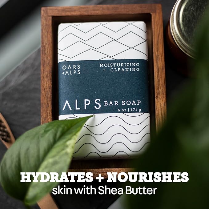 Oars + Alps Moisturizing Bar Soap for Men, Men's Bar Soap with Shea Butter & Jojoba Oil, Hydrating Dermatologist Tested & Made with Natural Clean Ingredients, Travel Size, 1pk, 6oz