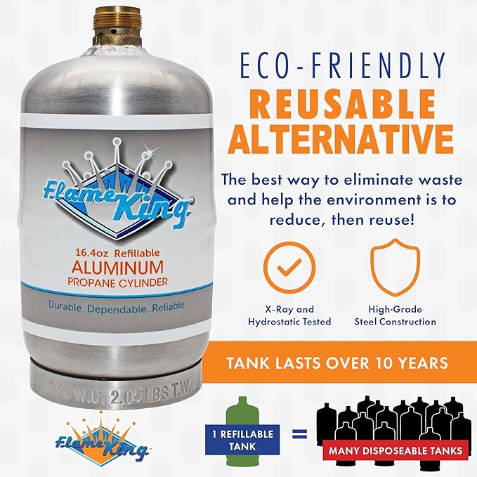 Flame King 1LB Empty Aluminum Propane Cylinder Tank - Corrosion-Resistant and Rust-Free, Great for Camping and Small Appliances