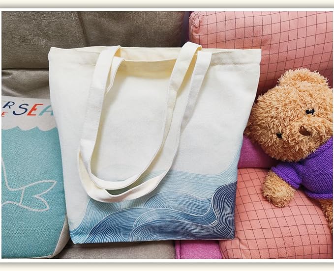Canvas Tote Bag, Pockets, Zipper, Durable, Lightweight, Cotton Shopping Cloth Bag, Gifts