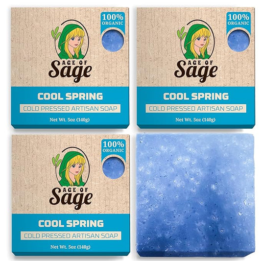 Natural Bar Soap for Men - Vegan Bath Soap Bars Gift Set - Handmade Cold Process Soap w/Essential Oil, Cool Spring Scent (4 Pack)