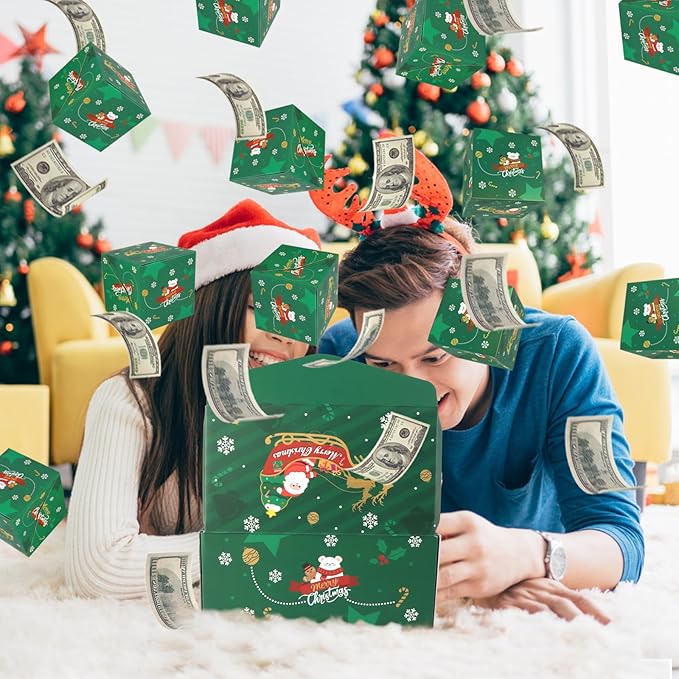 CSMGY Surprise Box Gift for Money, Christmas Surprise Gift Box Explosion, Folding Bouncing Gift Box for Christmas Birthday Anniversary, 12 Bounces Boxes (Green)