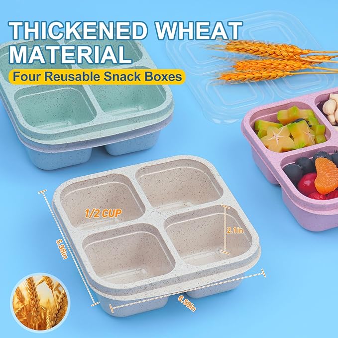 4 Compartments Snack Containers, 20 Pack Reusable Meal Prep Containers, BPA Free Lunch Box Container, Divided Food Storage Containers for Travel, Picnic, Microwave and Dishwasher Safe