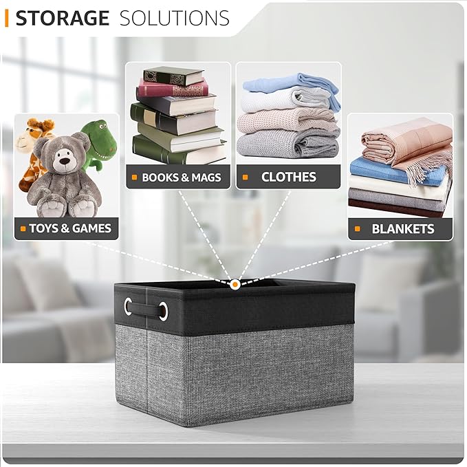 Sorbus Fabric Storage Bins for Shelves - 15 Inch Sturdy Collapsible Storage Bins with 2 Handles, Foldable Baskets for Organizing Home, Closets, Shelf, Toys, Clothes, Large Decorative Storage Baskets
