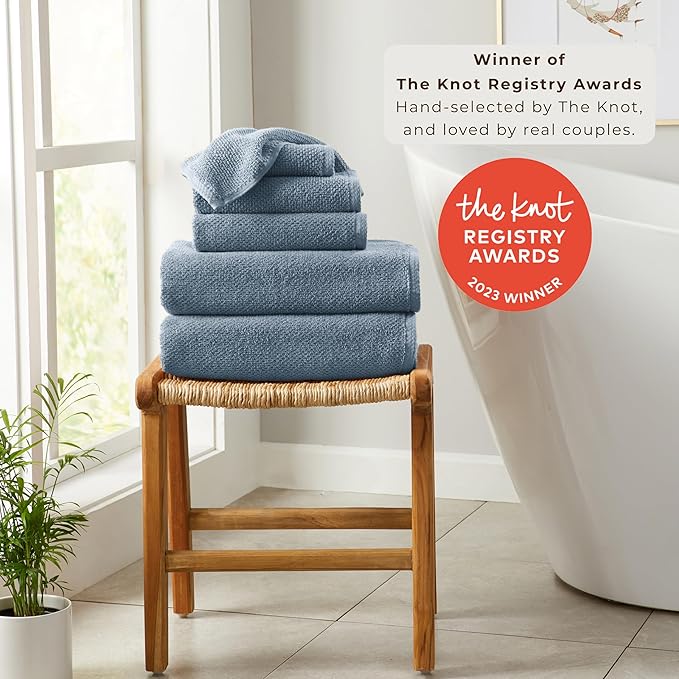 Great Bay Home Blue Bath Sheet - 100% Cotton Oversized 2 Pack 68x35 Towel Set - Absorbent, Quick-Drying, Durable Bath Sheet for Bathroom Decor - Low-Twist, Two-Ply Fibers (Chambrey Blue)