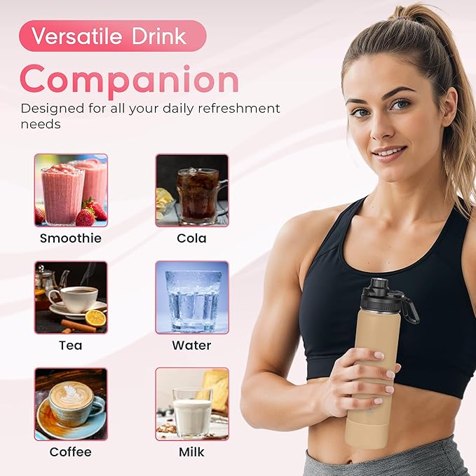Y TOP 24oz Insulated Water Bottle Cup Holder Friendly, Leak Proof Spout Lid, Double Wall Insulation, Dishwasher Safe, Easy Clean Stainless Steel Water Bottle for Gym Kids Sports Travel School Hiking