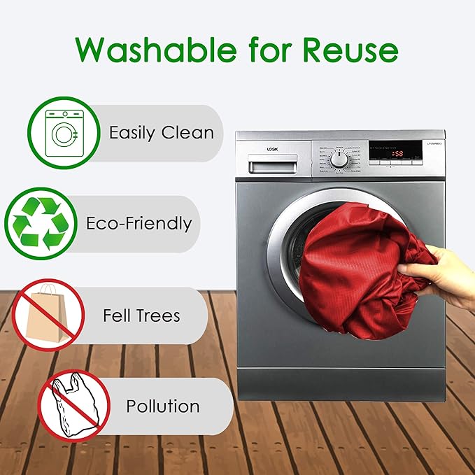 BeeGreen Christmas Red Reusable Shopping Bags Wholesale Reusable Grocery Bags Bulk with Elastic Band Foldable-Machine Washable with Zipper Storage Pouch 20 Pieces