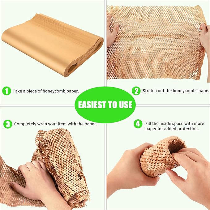 Packing Paper Sheets For Moving, MINHAO Honeycomb Packing Paper Sheets with 1.6X Stretchability for Shipping, Box Filler, Wrapping and Protecting Fragile Items Easy Use 4.74 Lbs (100 Sheets, 28"x15")