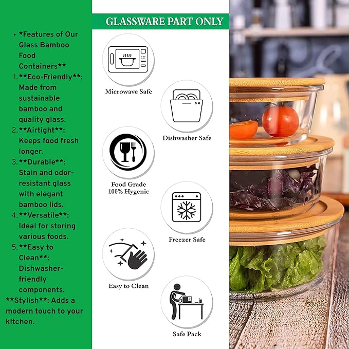 Set of 3 Glass Containers with Bamboo Lids | Airtight, Round, BPA-Free | Reusable Food Storage for Kitchen, Pantry, Meal Prep | Eco-Friendly and Durable (1)