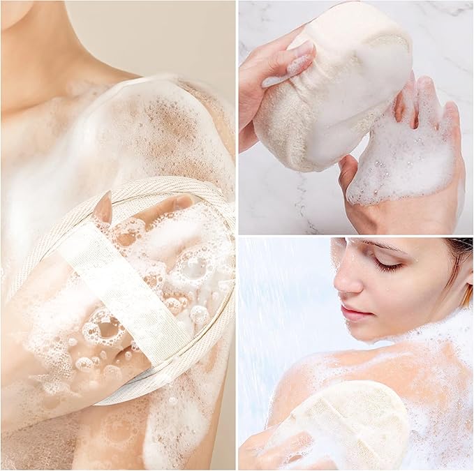 Natural Loofah Sponge Exfoliating Body Scrubber, Organic Biodegradable Eco-Friendly Bath Luffa for Shower, Gentle Deep Clean for All Skin Types, Men & Women, Thin/Thick Textures, Easy-Dry Hanging Rope