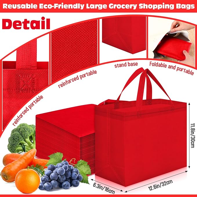 Windyun Reusable Grocery Bags Large Non Woven Shopping Bags with Handles Foldable Portable Tote Bulk, 12.6 x 11.8 x 6.3 Inch