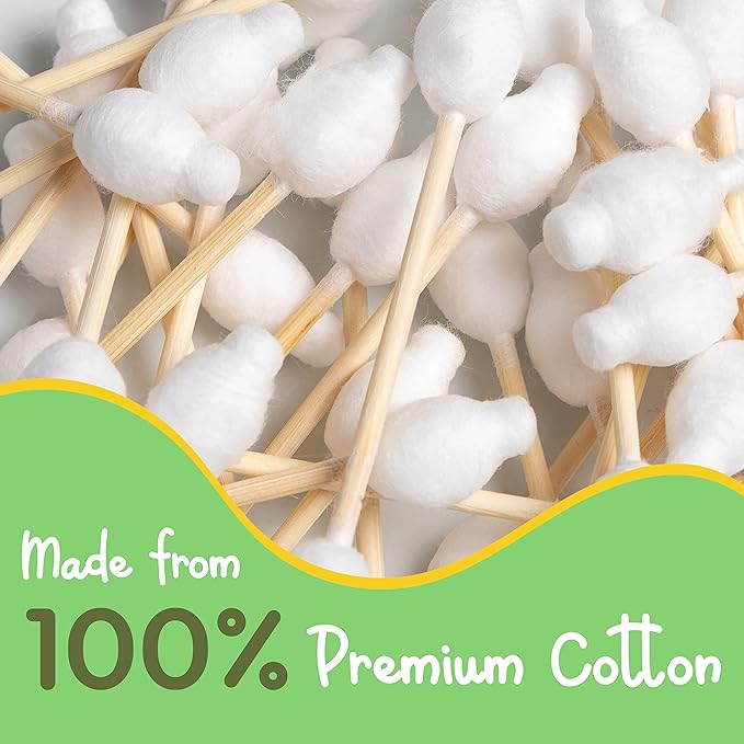 Baby Cotton Swabs 220 Count | Compostable & Pure Cotton Wooden Cotton Buds | Double-Tipped Safety Sticks | Plant-Sourced Materials