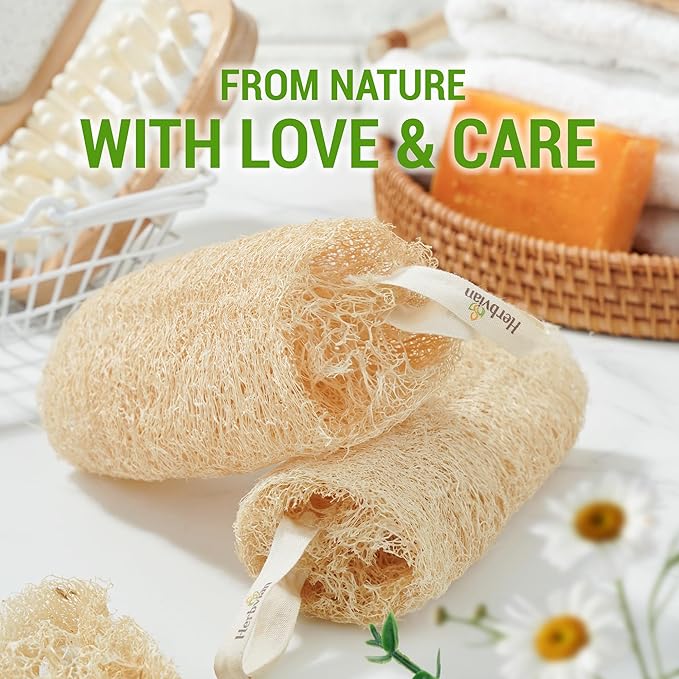 Natural Vietnamese Loofah Sponge, 100% Plant-Based Luffa Exfoliating Body Scrubber for Shower, Multi-Functional for Kitchen, Ideal for Men & Women, Spa & for Pet (5-Pack)