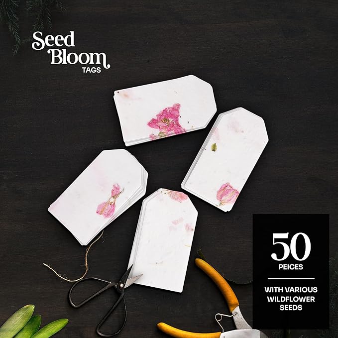 50Pcs Plantable Purple Seed Paper Tags with Wildflower Seeds, Writable & Plantable Gift for Moms, Plant Lover, Teachers, Ideal for Weddings, Baby Shower Favors, Memorial, & Celebrations
