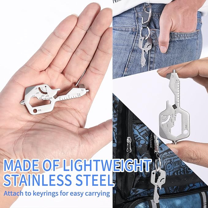 2 PCS, 20 IN 1 Key Shaped Multitools, Key Shaped Pocket Tool, Stainless Steel Utility Gadget, Gift for Men, Everyday Carry, Automotive, Home Improvement, Bottle Opener, Screw Driver, Silver