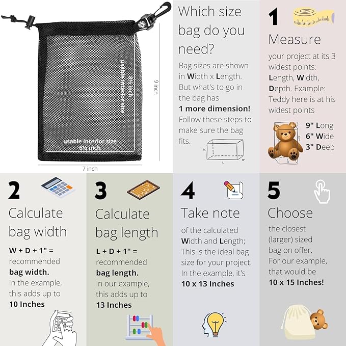 PALTERWEAR Mesh Drawstring Bag With Clip and Toggle Closure - For Watersports, Trekking, Sailing - Multi-Use Set of 4 (Black, 7 x 9 inch)