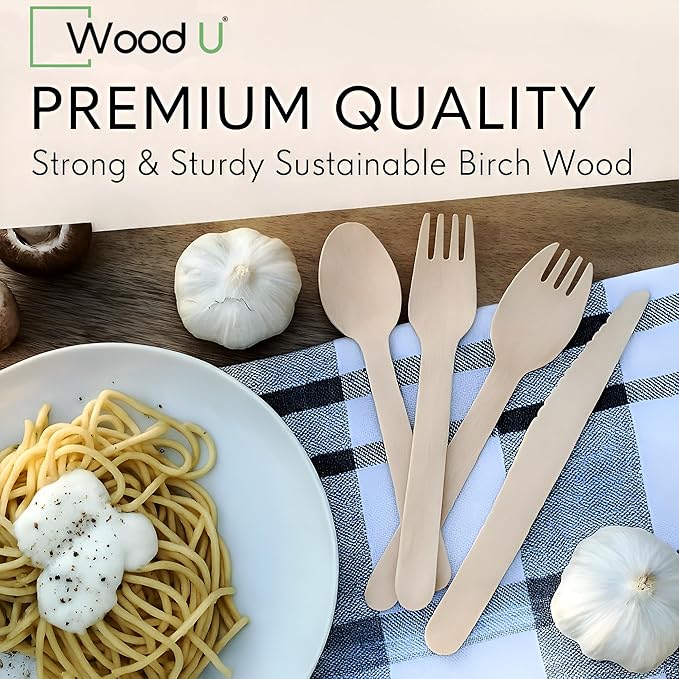 Disposable Wooden spoon by WoodU | 100% All-Natural, Eco-Friendly, Biodegradable, and Compostable - Pack of 100-6.5" best wooden spoons for eating