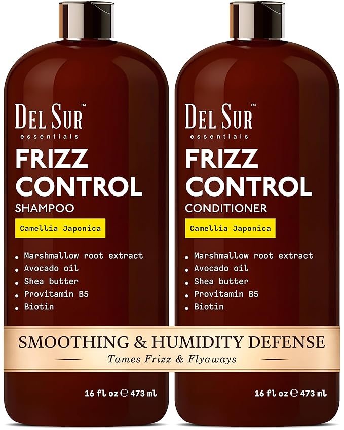 DEL SUR Frizz Control Shampoo and Conditioner Set | 16 fl oz Each | with Camellia Japonica, Shea Butter & Avocado Oil | Smoothing & Anti Frizz for Curly, Wavy & Straight Hair