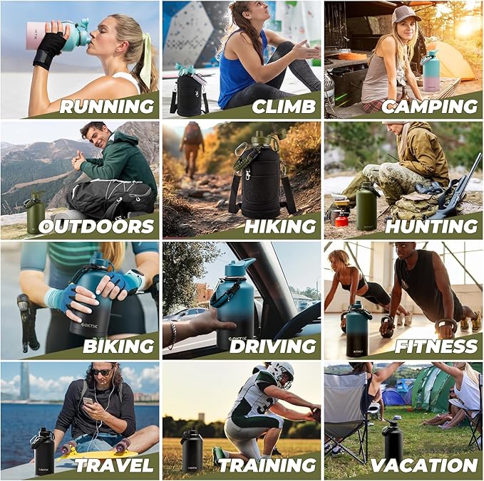 COKTIK 64oz Half Gallon Water Bottle - Triple Insulated Stainless Steel Flask, 48hr Cold Retention, Leakproof & BPA-Free, Large Water Jug for Gym, Hiking, Camping, Outdoor Sports (Midnight)