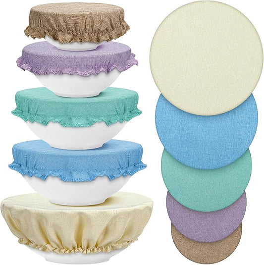 10 Pack Cloth Bowl Covers for Bread Rising - 5 Size Stretch Elastic Food Storage Container Lids - Reusable Cotton Fabric Covers for Food, Fruits, Leftovers (Vintage)