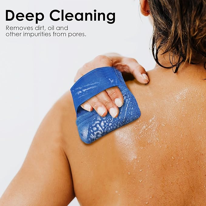 4 PCS Cotton Soap Bag, Foaming and Drying The Soap, Shower Bar Soap Pouch Scrubber for Men and Women (Blue & Grey)