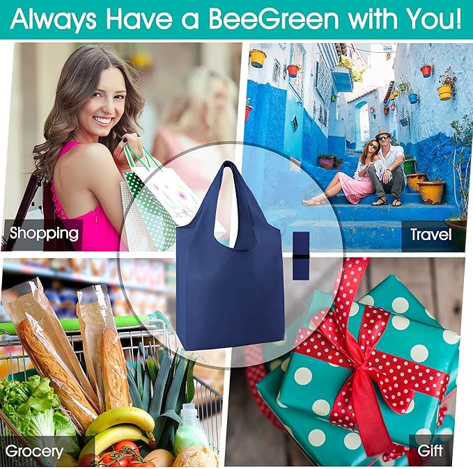 BeeGreen 12 Pack Bulk Reusable Grocery Bags Multicolor Durable Machine Washable Grocery Bags for Shopping X-Large 50LBS Heavy Duty Folding Reusable Bags Totes with Zipper Storage Bag