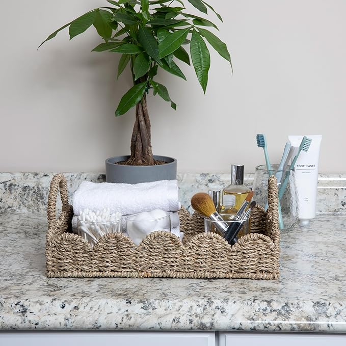 Household Essentials Seagrass Tray with Scalloped Edge, Natural