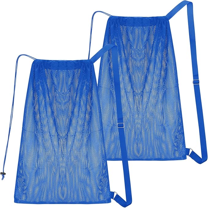 2 Packs Swim Bag Mesh Drawstring Backpack Oversized 18" x 26", Large Mesh Drawstring Backpack for Beach, Swimming, Gym, and Workout Gear (Blue)