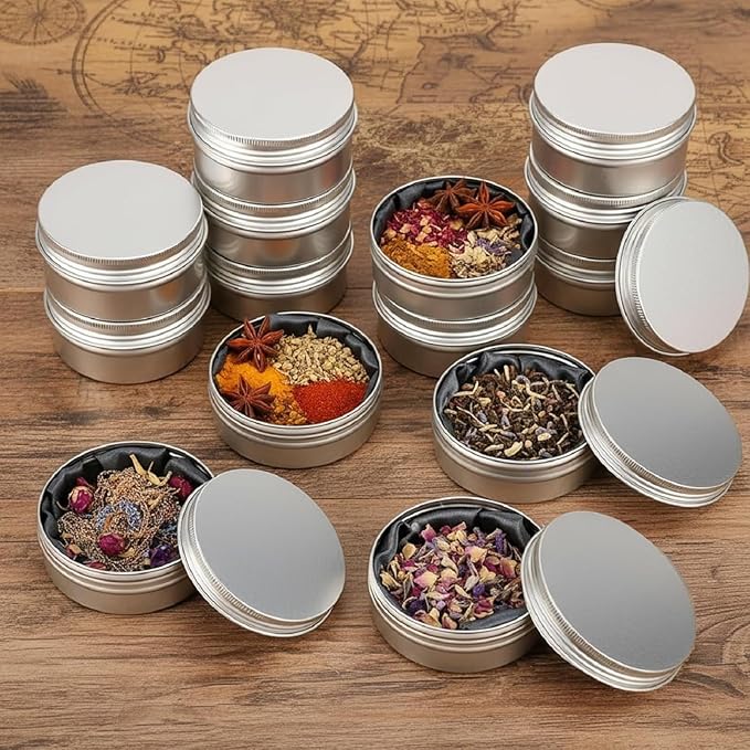TecUnite 24 Pcs 4 oz Metal Tin Cans Aluminum Round Tin Containers Empty Cans with Screw Lid for Candle Storage Cosmetic Sample Travel Salve Cream