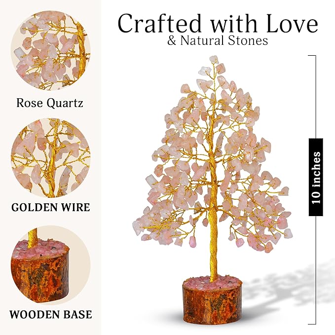 FASHIONZAADI Crystal Tree of Life with Rose Quartz - Pink Gemstone Bonsai for Positive Vibes - Feng Shui Money Tree for Meditation, Healing & Home Decoration
